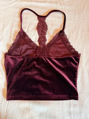 Forever 21 Burgundy Velvet Lace Racerback Cami Crop Top Size XS Y2K thumbnail 2