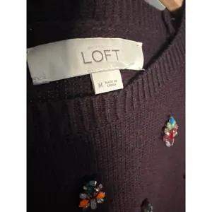 Loft Bejeweled Rhinestone Burgundy Plum Sweater Glam Preppy Twee Medium thumbnail 7