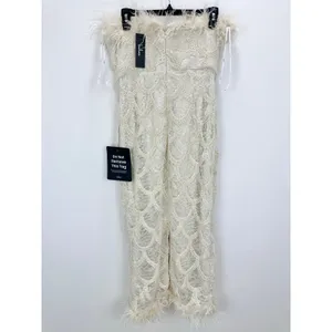 Lulus Uniquely Confident Cream Lace Feather Strapless Midi Dress Cocktail L NWT thumbnail 11