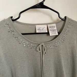 Vintage Sage Green Embroidered Knit Sweater Tee thumbnail 4
