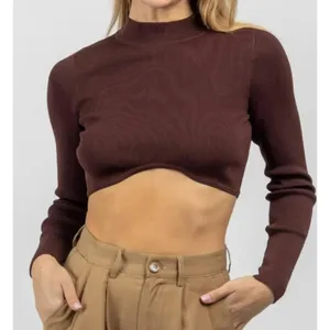 Olivaceous Long Sleeve Ribbed Brown Crop Top Size Small thumbnail 2