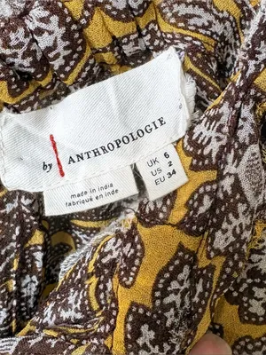 Anthropologie Floral Lace Trim Tank Top Yellow Brown Size 2 thumbnail 5