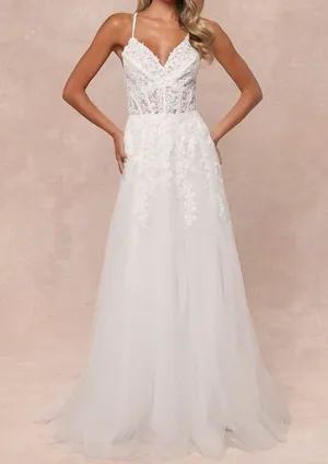 NEW Lulus Luxe Bridal Glorious Luxury Sheer Tulle Embroidered Wedding Maxi Dress thumbnail 1