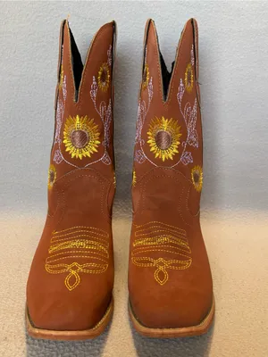 Brown Sunflower Embroidered Cowgirl Boots size 37-please see approx. measurement thumbnail 3