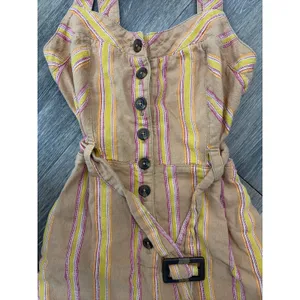Anthropologie Striped Linen Blend Wide Leg Jumpsuit Belted Tan Size 0 thumbnail 2