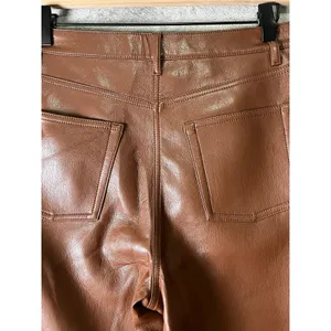 WILFRED ARITZIA The Melina Pant High Waisted Vegan Leather Cognac Brown Size 6 thumbnail 5