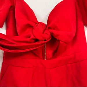 Runaway Red Off Shoulder Ruffled Romper Womens XS Coquette Bow Summer Party thumbnail 4