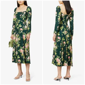 NEW Reformation Sigmund Long Sleeve Crepe Midi Dress Belvedere Floral thumbnail 3