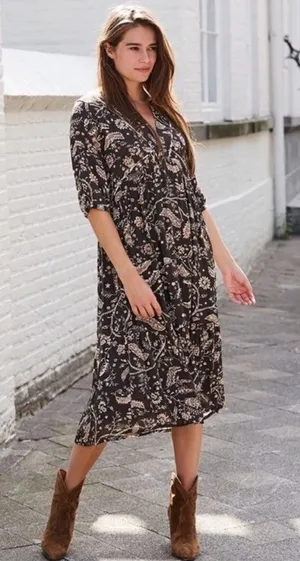 ba&sh Cherry Midi Shift Dress Babydoll V-Neckline Brown Floral Women’s US 6 thumbnail 1