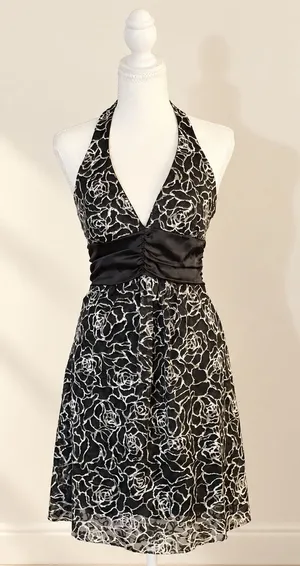 Taboo Y2K Floral Lace Halter Dress Small thumbnail 1