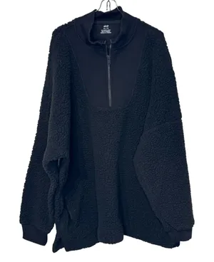 Aerie Womens Sweatshirt Sherpa 1/4 Zip Fluffy Oversized Long Sleeve Black XXL thumbnail 1