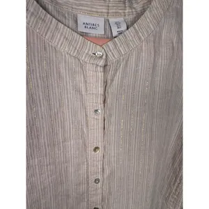 Antibes‎ Blanc Linen Blend Metallic Stripe Swim Cover Up Tunic Dress thumbnail 4