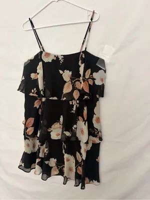 A New Day M Floral Tiered Cami Dress Black Cream Spaghetti Strap NWT(A922) thumbnail 3