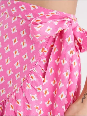 Aerie Pink Linen Blend Wrap Mini Skirt Ruffle Hem Cottagecore Medium thumbnail 3