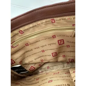 Stone Mountain Tote Bag‎ Purse Brown Ivory Canvas Faux Leather Shoulder Bag thumbnail 8