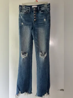 Vervet High-Rise Distressed Flare Jeans in Blue thumbnail 2