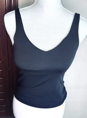 Aerie Offline Brami Crop Tank Top Black cami removable padding sports bra S thumbnail 1