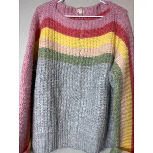 POL Rainbow Confetti Oversized Stripe Knit Sweater Size L Gray Multicolor thumbnail 11