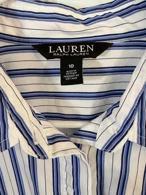 Lauren Ralph Lauren Cotton Striped Tie Front Monogram Shirt Dress Size 10 thumbnail 3