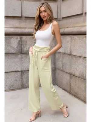 NWT Cupshe Light Yellow Wide Leg Jersey Pants - Size: Small thumbnail 12