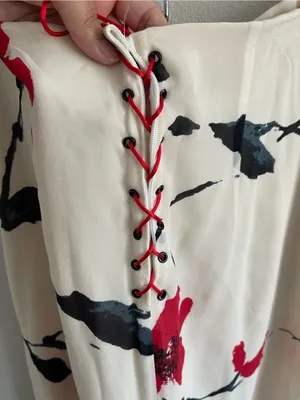 Floral Midi Skirt in Cream with Red Blooms thumbnail 5