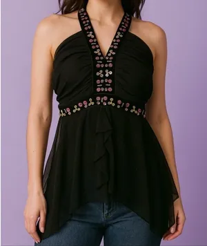 Seven7 Y2K Dark Romance Whimsigoth Velvet Sequin Halter Fairycore Festival Boho 14/16 thumbnail 1