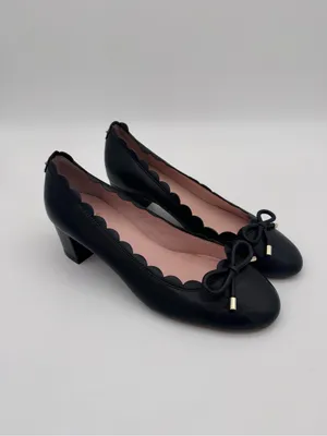 Kate Spade New York Yasmin Scalloped Block Heel Pumps Black Leather Size 6.5 thumbnail 3