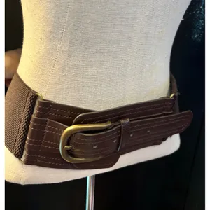 Vintage Style Brown Elastic Cinch Belt Wide Faux Leather Buckle Plus Size 18/20 thumbnail 1