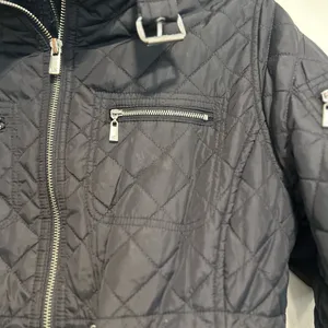 Michael Kors Petite Large Black Quilted Moto Jacket. Double Zip. Cinched Waist thumbnail 11
