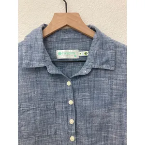 Aventura Organic Cotton Granola Gritty Boho Chambray Denim Blue Button Up Shirt thumbnail 3