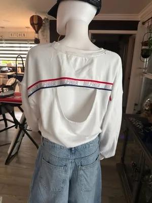 Tommy Hilfiger Sport Open Back Drawstring Sweatshirt White Size XL thumbnail 3