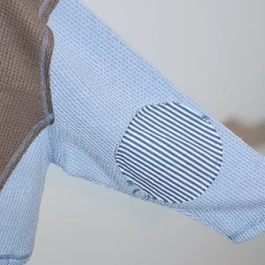 POL Brown and Blue Oversized Distressed Waffle Knit Top Size Large thumbnail 6