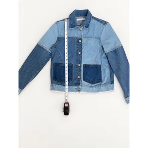 PacSun Womens XS Two-Tone Patchwork Denim Jacket Frayed Hem Blue Cotton Trucker thumbnail 6