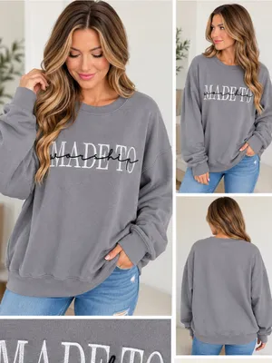 Jerzees Nublend Gray “Made to Worship” Embroidered Sweatshirt Large NWT thumbnail 2