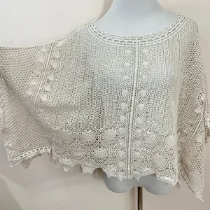Anthropologie Sparrow Cream Summer Scalloped Crochet Poncho Top XS thumbnail 3