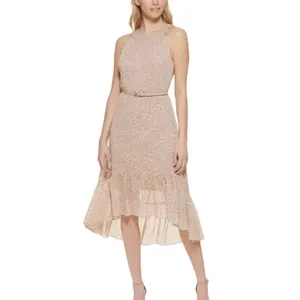 Tommy Hilfiger Womens Size 6 NEW High Low Tan Cream Flowy Halter Dress thumbnail 4