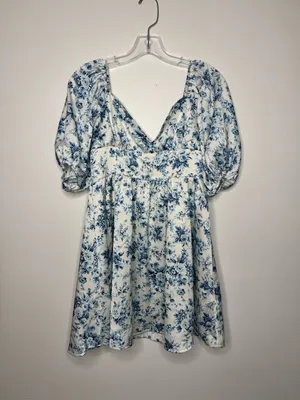 NWT Altar'd State Blue Floral Puff Sleeve CottageCore Mini Dress thumbnail 5