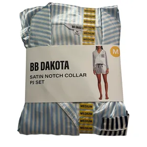 BB Dakota Satin Notch Collar PJ Set NWT Women Med Long Sleeve Shorts Loungewear thumbnail 2