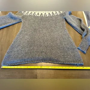 Free People Gray Fair Isle Wool Blend Boat Neck Bishop Sleeve Sweater Sz Small thumbnail 4