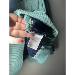 Lands End Sweater Women's Large Navy Drifter Cable Knit Stripe Nautical‎ Preppy thumbnail 4
