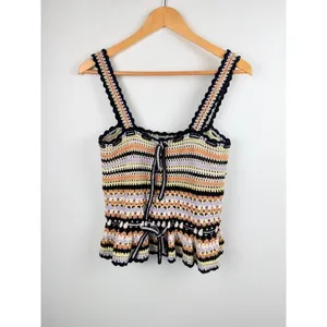 Ulla Johnson Zita Tank Honey Crochet Peplum Top Cotton Striped Multi Size P thumbnail 15