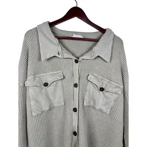 Bucketlist Button Down Shirt Womens Medium Tan Waffle Knit‎ Utility Shacket thumbnail 2