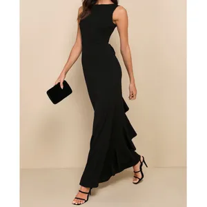 NEW Lulus Exquisite Refinement Black Backless Bow Ruffled Maxi Dress Small thumbnail 5