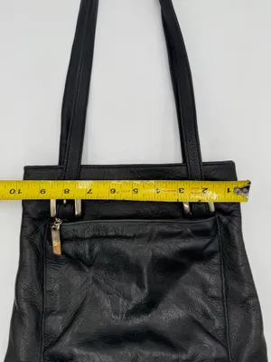 Mila Paoli Genuine Leather Black Tote Shoulder Bag Front Zip Pocket EUC thumbnail 10