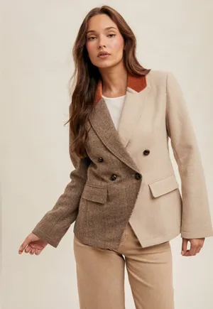 NWT Hem & Thread Two-Tone Beige and Brown Blazer sz L thumbnail 1