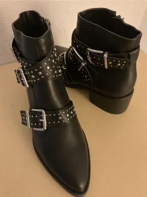 Steve Madden women Black leather Studded Buckle biker moto Ankle Boots US 6 thumbnail 12