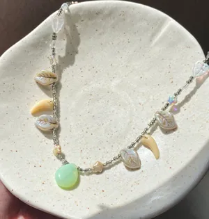 Handmade unique fairy nature boho vintage cottage style quality Czech glass beads necklace💚🍃💐 thumbnail 2