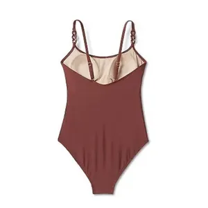 Kona Sol Brown Women’s Chain Link‎ Medium Coverage Sew In Cups One Piece Swimsuit Size M thumbnail 2