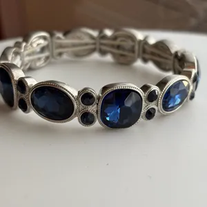 Silver Tone Blue Crystal Stretch Bracelet thumbnail 5