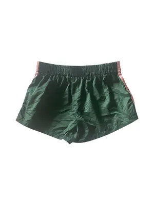 PACSUN-EDIKETED-NIKKI NYLON SHORTS-SIZE XS Lightweight green athletic shorts with contrast pink side stripes. Elastic waistband for a comfortable, secure fit. Breathable fabric designed for everyday wear and active days. Easy to style with tees or tanks Excellent condition thumbnail 6
